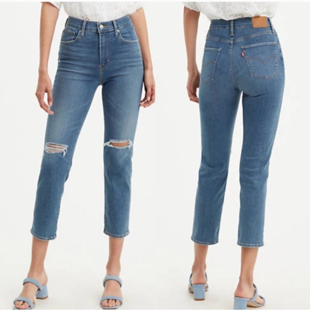 Levi's 724 High Rise Distressed Medium Wash Cropped Straight Leg Jeans Size 27